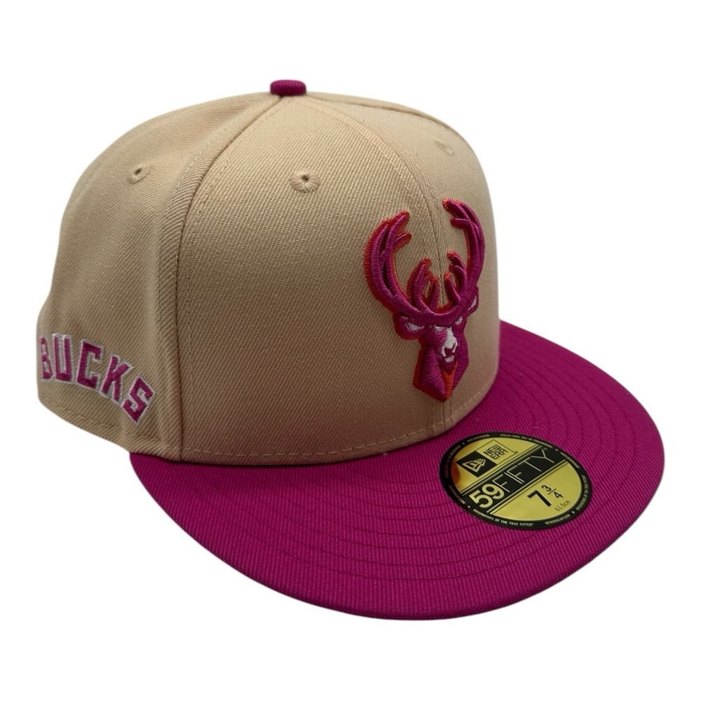 New Era 59Fifty Milwaukee Bucks Hat Cap 7‎ 3/4 Passion Mango Orange/Pink Fitted